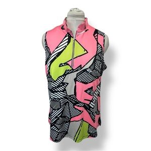 Simplicite’ Jamie Sadock Women’s 1/4 Zip Sleeveless Top Activewear Pink/Black XL
